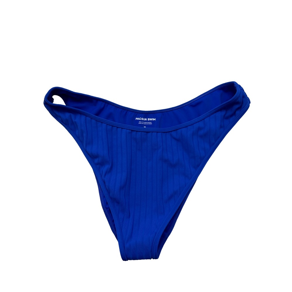 PacSun‎ Swim Ribbed High Leg Bikini Bottom Blue Stretch Minimal Size XL NWT